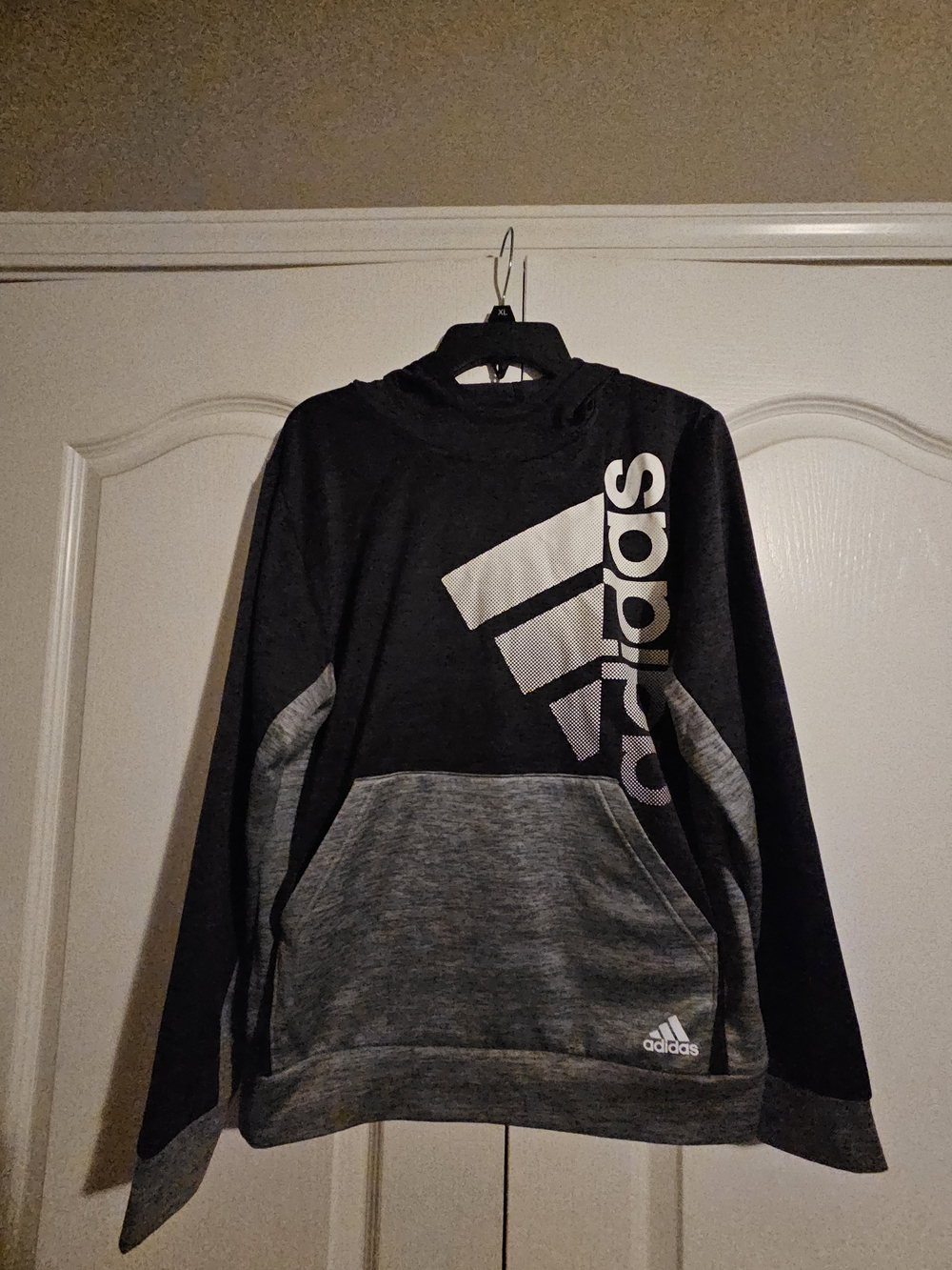 adidas Men’s Black & Gray Pullover Hoodie with Vertical Logo